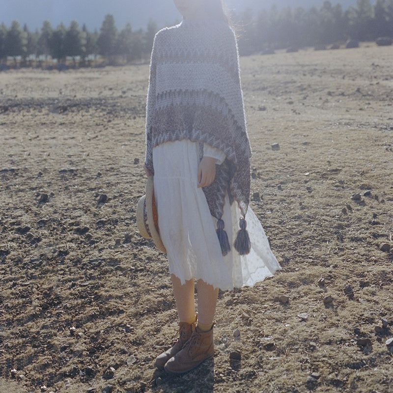 Buddha Stones Tybetański szal Szary Brązowy Paski Dzianinowe Frędzle Zimowy Przytulny Szalik Podróżny Otulacz - image 14