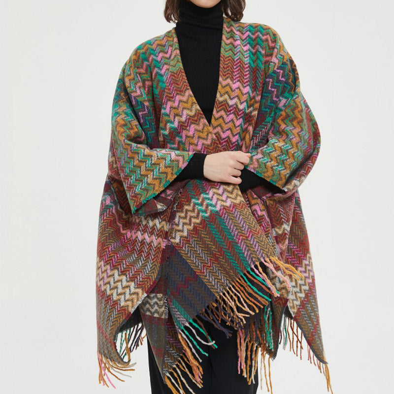 Buddha Stones Tybetański Szal Kolorowy Falisty Linia Frędzle Zimowy Przytulny Podróżny Szalik Owijany - image 7