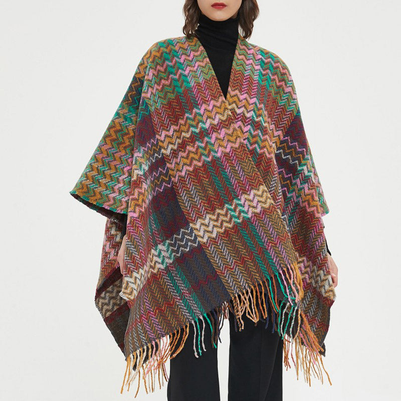 Buddha Stones Tybetański Szal Kolorowy Falisty Linia Frędzle Zimowy Przytulny Podróżny Szalik Owijany - image 13