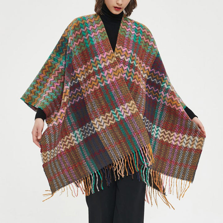 Buddha Stones Tybetański Szal Kolorowy Falisty Linia Frędzle Zimowy Przytulny Podróżny Szalik Owijany - image 6