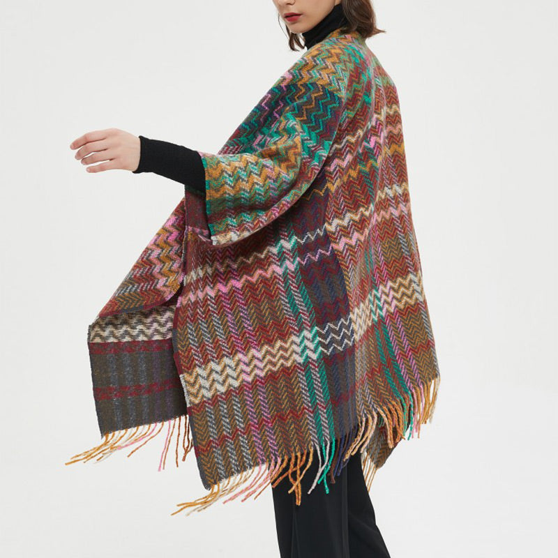 Buddha Stones Tybetański Szal Kolorowy Falisty Linia Frędzle Zimowy Przytulny Podróżny Szalik Owijany - image 15