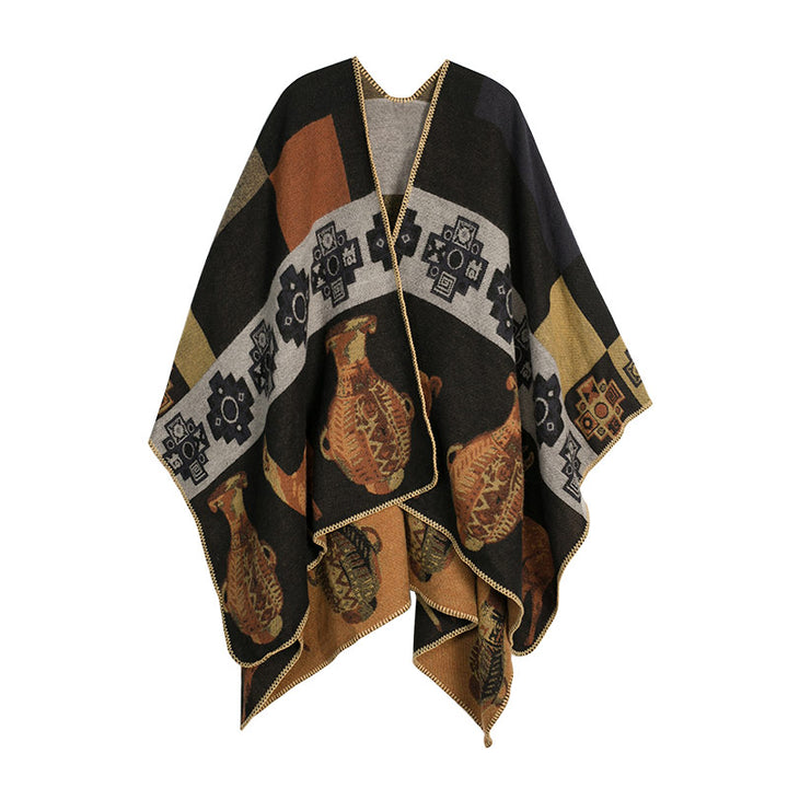 Buddha Stones Tybetański Szal Jeleń Wazon Geometryczne Kształty Zimowy Przytulny Szalik Podróżny Otulacz