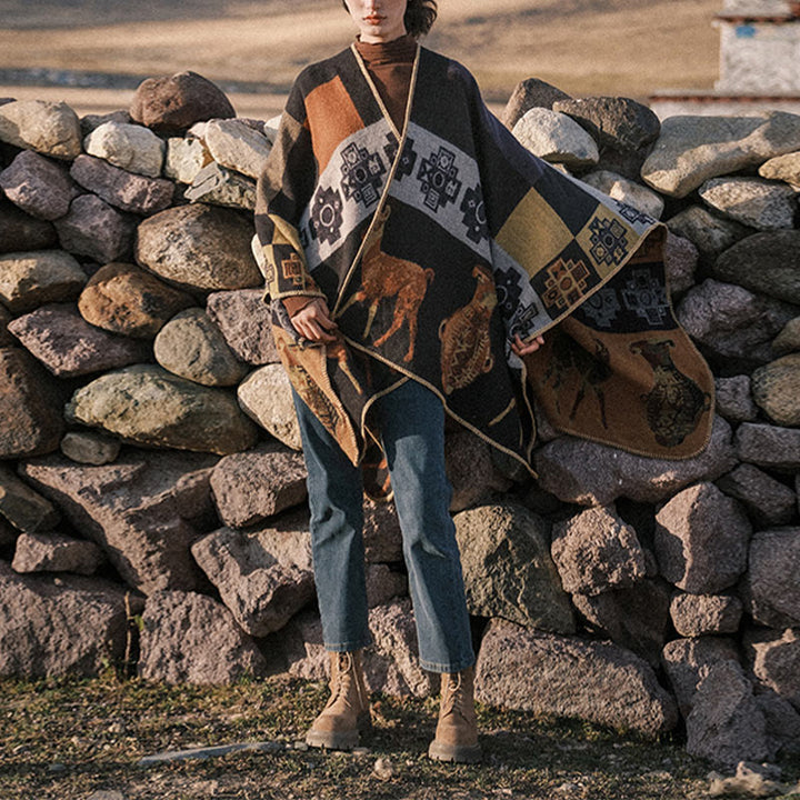 Buddha Stones Tybetański Szal Jeleń Wazon Geometryczne Kształty Zimowy Przytulny Szalik Podróżny Otulacz - image 4