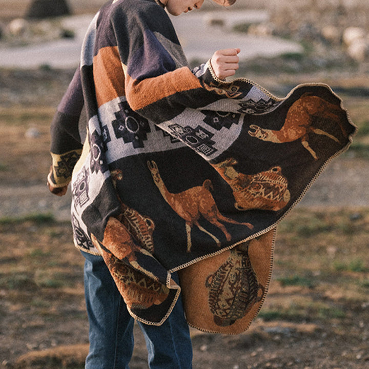 Buddha Stones Tybetański Szal Jeleń Wazon Geometryczne Kształty Zimowy Przytulny Szalik Podróżny Otulacz - image 3