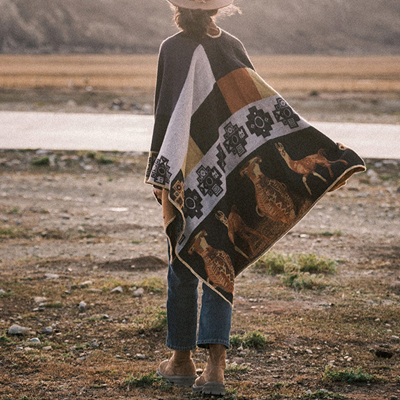 Buddha Stones Tybetański Szal Jeleń Wazon Geometryczne Kształty Zimowy Przytulny Szalik Podróżny Otulacz - image 12
