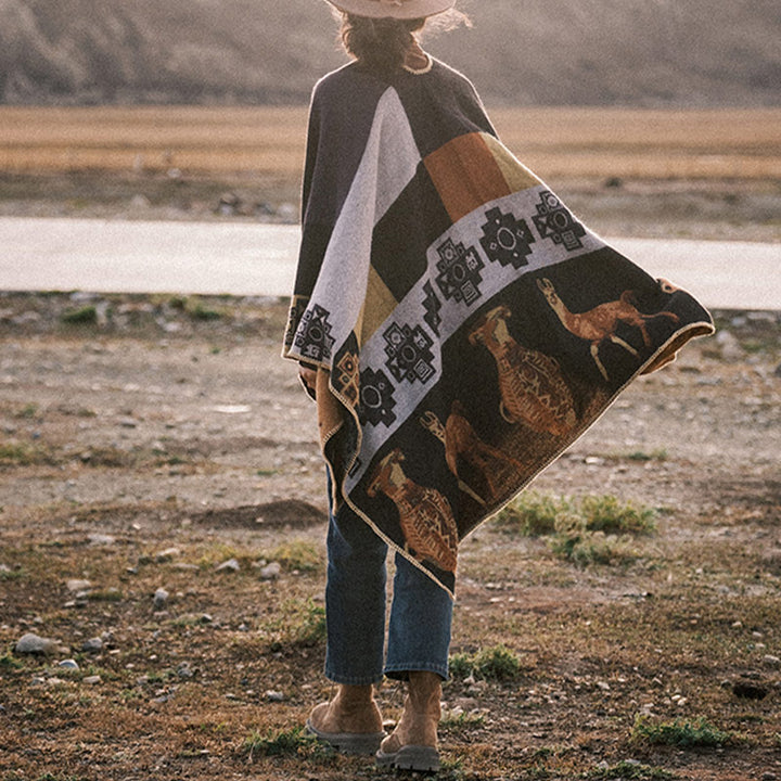Buddha Stones Tybetański Szal Jeleń Wazon Geometryczne Kształty Zimowy Przytulny Szalik Podróżny Otulacz - image 12