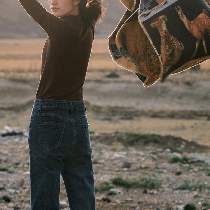 Buddha Stones Tybetański Szal Jeleń Wazon Geometryczne Kształty Zimowy Przytulny Szalik Podróżny Otulacz - image 14