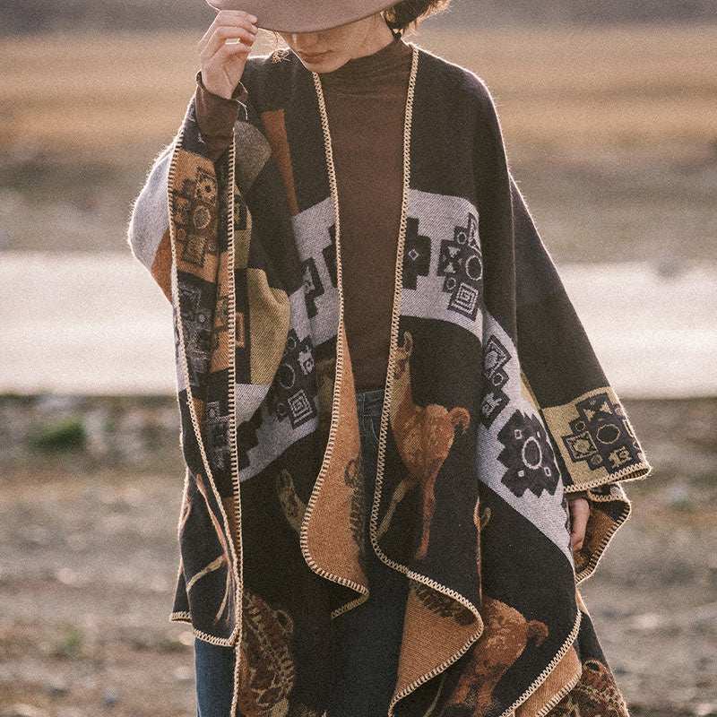 Buddha Stones Tybetański Szal Jeleń Wazon Geometryczne Kształty Zimowy Przytulny Szalik Podróżny Otulacz - image 1