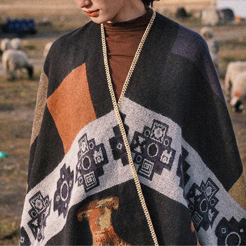 Buddha Stones Tybetański Szal Jeleń Wazon Geometryczne Kształty Zimowy Przytulny Szalik Podróżny Otulacz - image 9