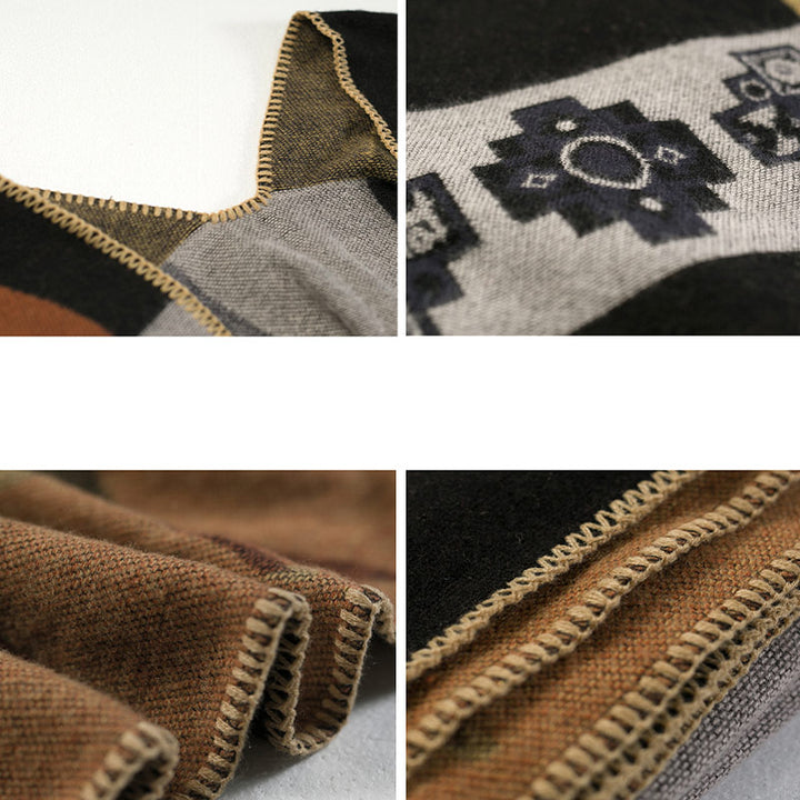 Buddha Stones Tybetański Szal Jeleń Wazon Geometryczne Kształty Zimowy Przytulny Szalik Podróżny Otulacz - image 6