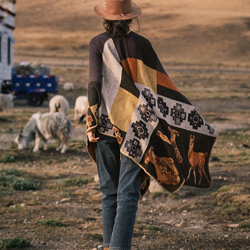 Buddha Stones Tybetański Szal Jeleń Wazon Geometryczne Kształty Zimowy Przytulny Szalik Podróżny Otulacz - image 13
