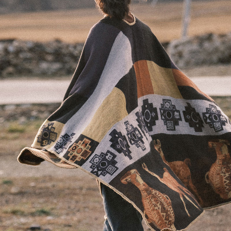 Buddha Stones Tybetański Szal Jeleń Wazon Geometryczne Kształty Zimowy Przytulny Szalik Podróżny Otulacz - image 10
