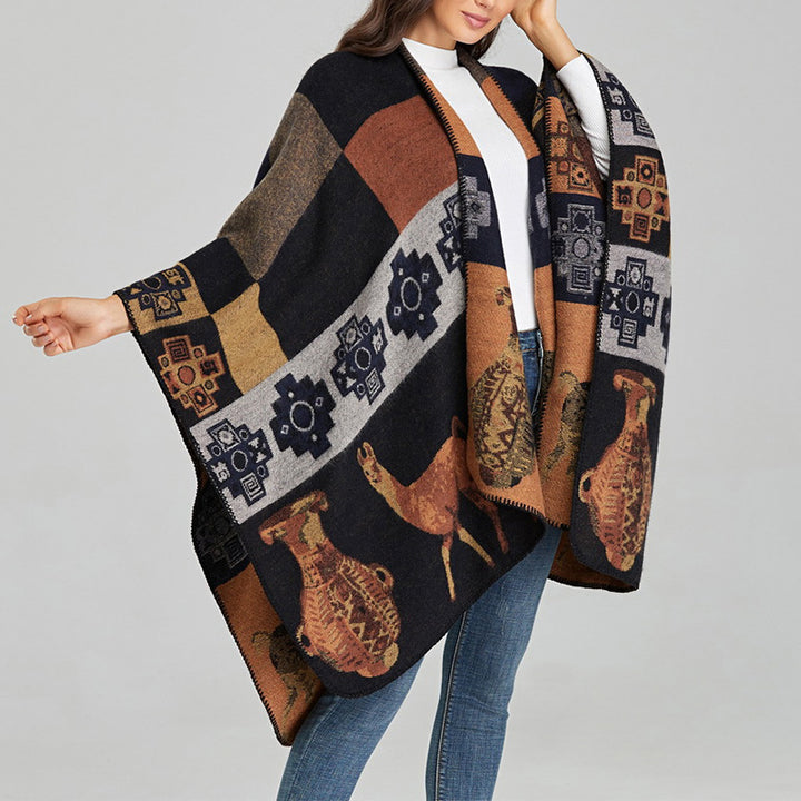 Buddha Stones Tybetański Szal Jeleń Wazon Geometryczne Kształty Zimowy Przytulny Szalik Podróżny Otulacz - image 18