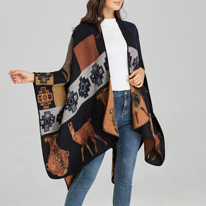 Buddha Stones Tybetański Szal Jeleń Wazon Geometryczne Kształty Zimowy Przytulny Szalik Podróżny Otulacz - image 20