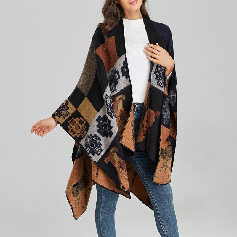 Buddha Stones Tybetański Szal Jeleń Wazon Geometryczne Kształty Zimowy Przytulny Szalik Podróżny Otulacz - image 21