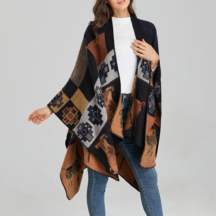 Buddha Stones Tybetański Szal Jeleń Wazon Geometryczne Kształty Zimowy Przytulny Szalik Podróżny Otulacz - image 21