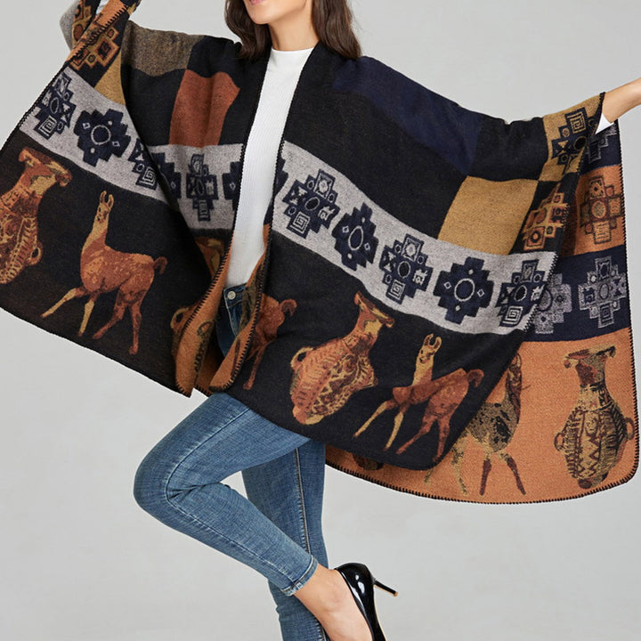 Buddha Stones Tybetański Szal Jeleń Wazon Geometryczne Kształty Zimowy Przytulny Szalik Podróżny Otulacz - image 15