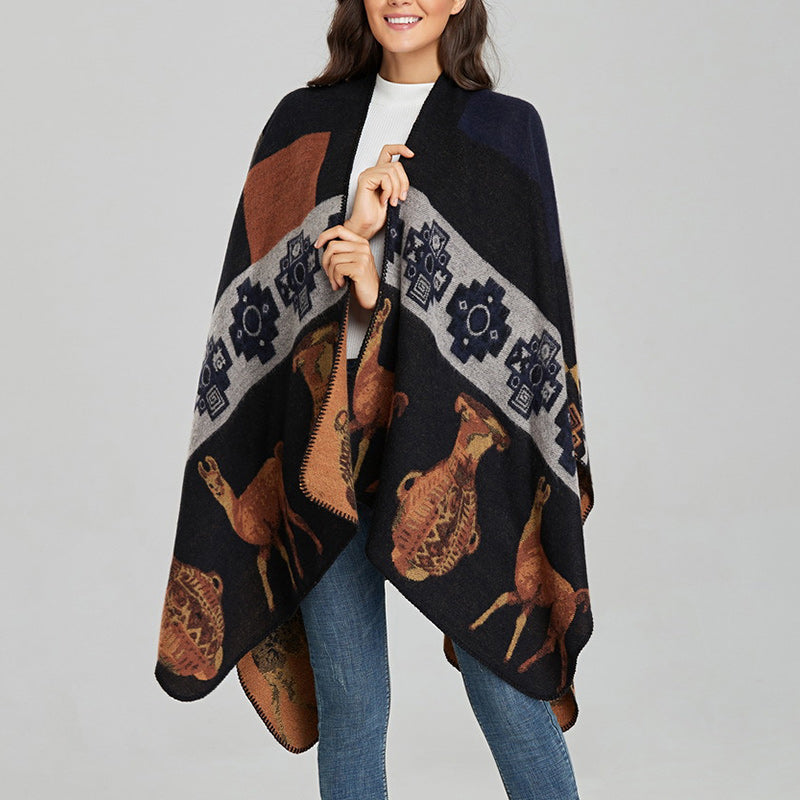 Buddha Stones Tybetański Szal Jeleń Wazon Geometryczne Kształty Zimowy Przytulny Szalik Podróżny Otulacz - image 19