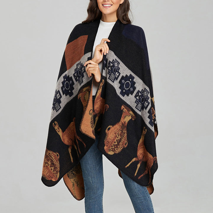 Buddha Stones Tybetański Szal Jeleń Wazon Geometryczne Kształty Zimowy Przytulny Szalik Podróżny Otulacz - image 19