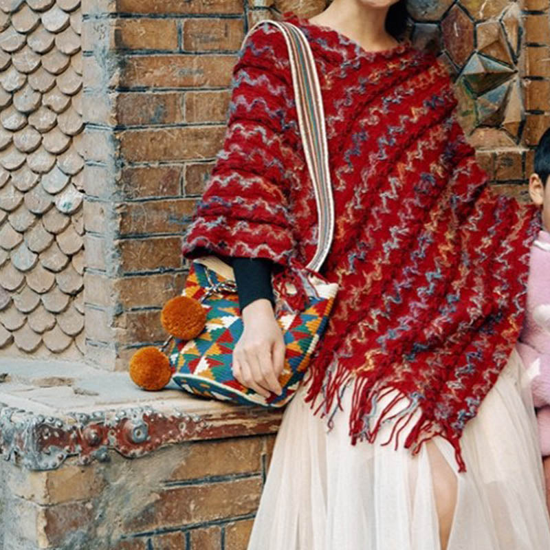 Buddha Stones Tybetański Kolorowy Pasiasty Szal Frędzle Sweter Zimowy Przytulny Podróżny Szalik Otulacz - image 16