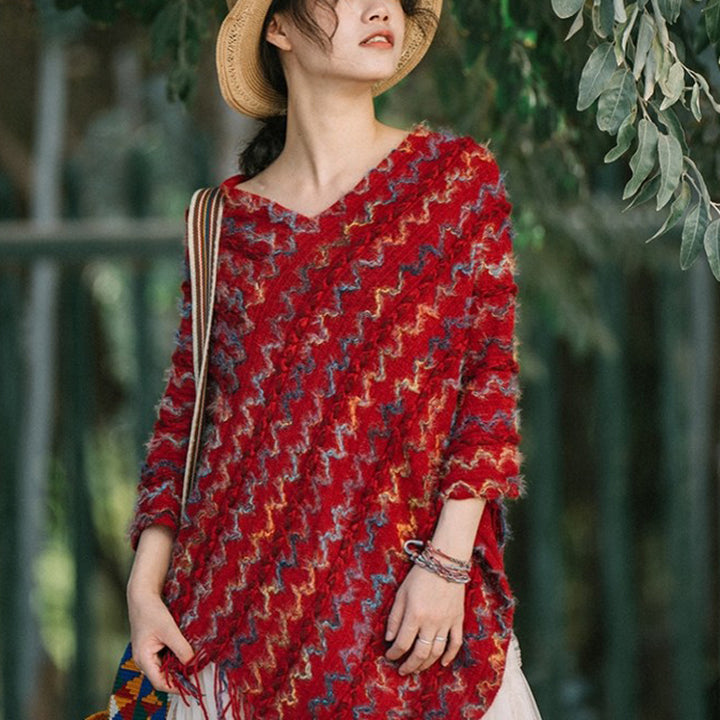 Buddha Stones Tybetański Kolorowy Pasiasty Szal Frędzle Sweter Zimowy Przytulny Podróżny Szalik Otulacz - image 1