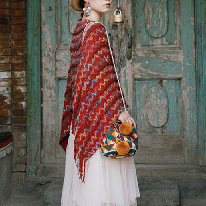 Buddha Stones Tybetański Kolorowy Pasiasty Szal Frędzle Sweter Zimowy Przytulny Podróżny Szalik Otulacz - image 8