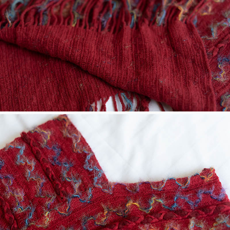 Buddha Stones Tybetański Kolorowy Pasiasty Szal Frędzle Sweter Zimowy Przytulny Podróżny Szalik Otulacz - image 13