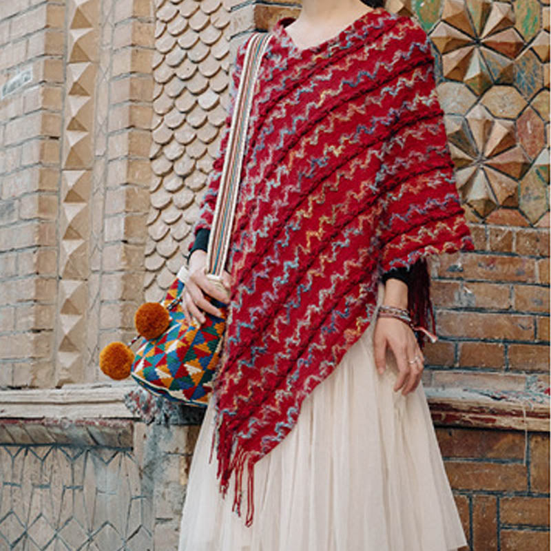 Buddha Stones Tybetański Kolorowy Pasiasty Szal Frędzle Sweter Zimowy Przytulny Podróżny Szalik Otulacz - image 17