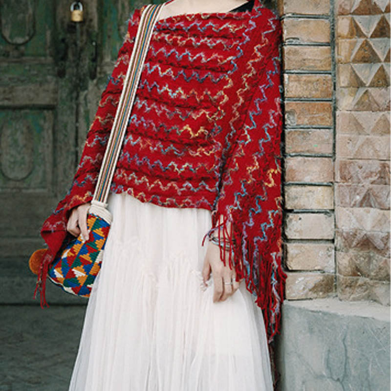 Buddha Stones Tybetański Kolorowy Pasiasty Szal Frędzle Sweter Zimowy Przytulny Podróżny Szalik Otulacz - image 18