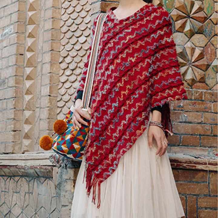 Buddha Stones Tybetański Kolorowy Pasiasty Szal Frędzle Sweter Zimowy Przytulny Podróżny Szalik Otulacz - image 17