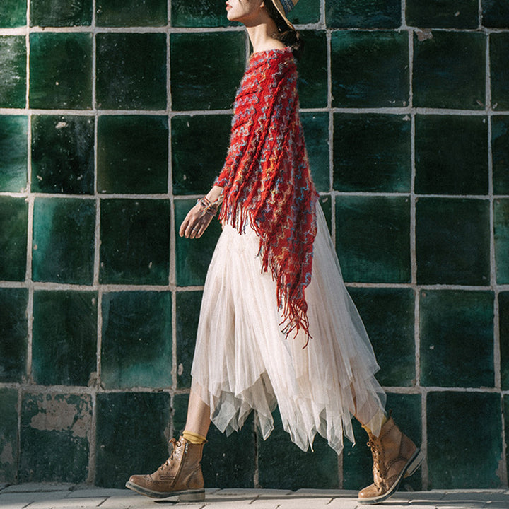 Buddha Stones Tybetański Kolorowy Pasiasty Szal Frędzle Sweter Zimowy Przytulny Podróżny Szalik Otulacz - image 4