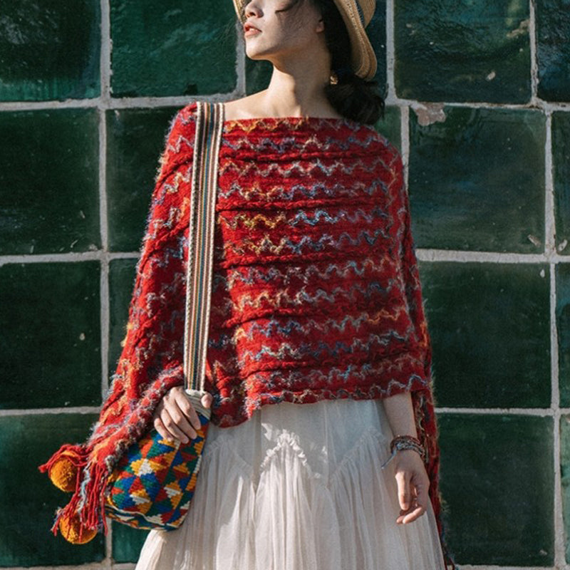 Buddha Stones Tybetański Kolorowy Pasiasty Szal Frędzle Sweter Zimowy Przytulny Podróżny Szalik Otulacz - image 2