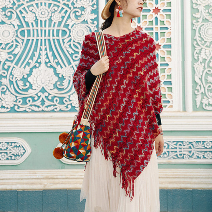 Buddha Stones Tybetański Kolorowy Pasiasty Szal Frędzle Sweter Zimowy Przytulny Podróżny Szalik Otulacz - image 3