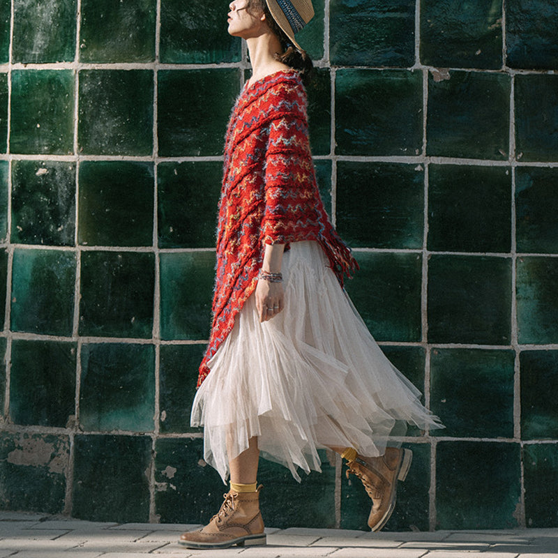 Buddha Stones Tybetański Kolorowy Pasiasty Szal Frędzle Sweter Zimowy Przytulny Podróżny Szalik Otulacz - image 9