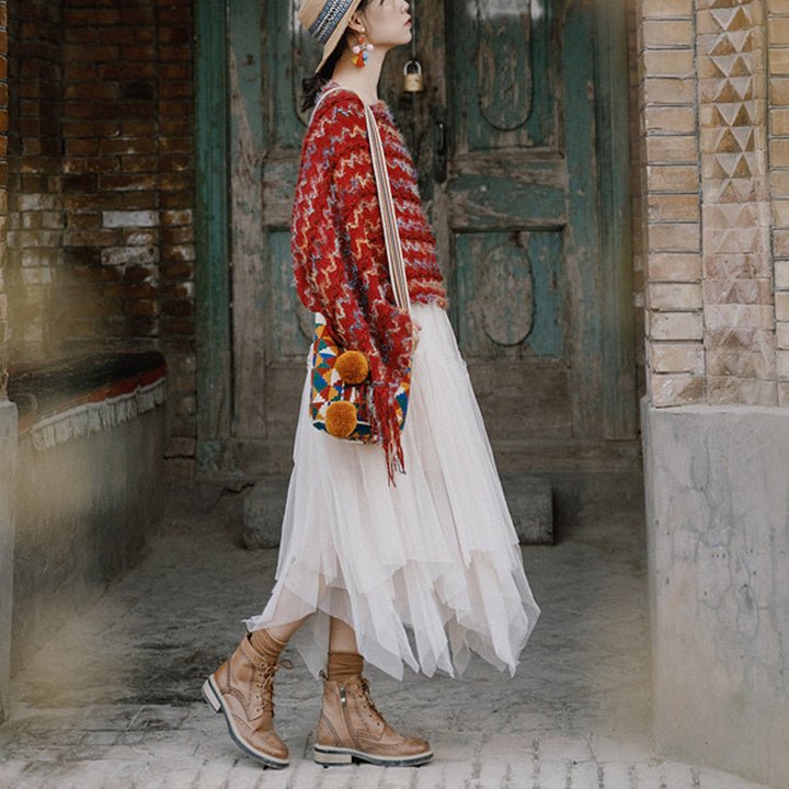 Buddha Stones Tybetański Kolorowy Pasiasty Szal Frędzle Sweter Zimowy Przytulny Podróżny Szalik Otulacz - image 7