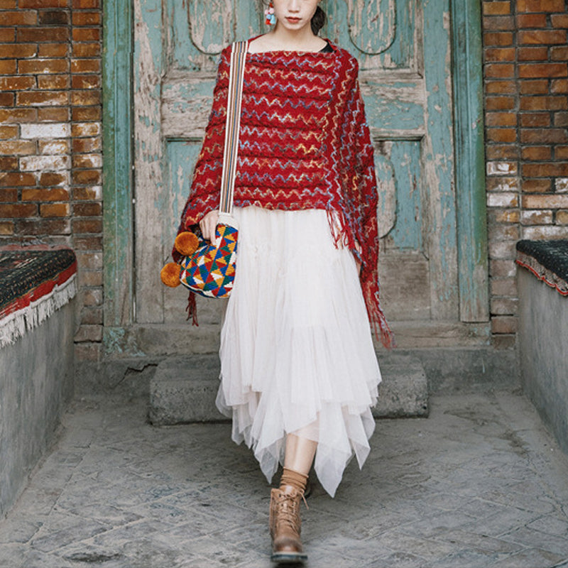 Buddha Stones Tybetański Kolorowy Pasiasty Szal Frędzle Sweter Zimowy Przytulny Podróżny Szalik Otulacz - image 6