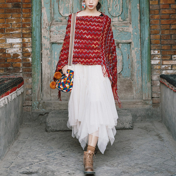 Buddha Stones Tybetański Kolorowy Pasiasty Szal Frędzle Sweter Zimowy Przytulny Podróżny Szalik Otulacz - image 6