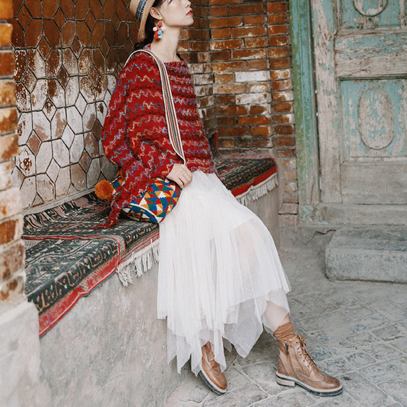 Buddha Stones Tybetański Kolorowy Pasiasty Szal Frędzle Sweter Zimowy Przytulny Podróżny Szalik Otulacz - image 10