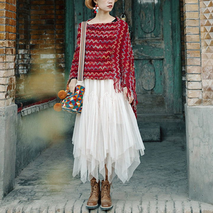 Buddha Stones Tybetański Kolorowy Pasiasty Szal Frędzle Sweter Zimowy Przytulny Podróżny Szalik Otulacz - image 11