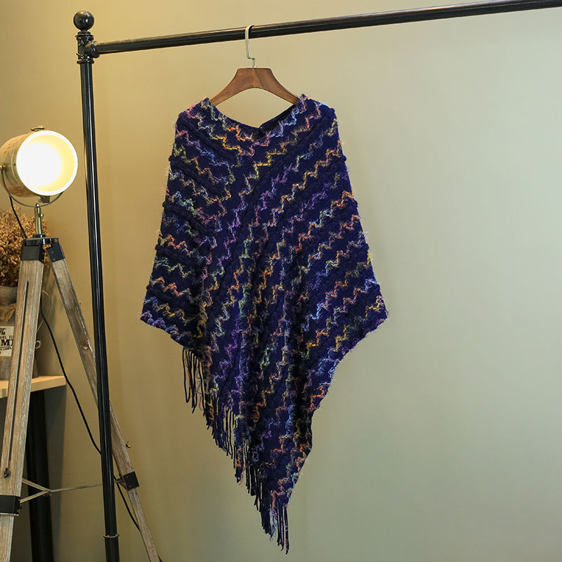 Buddha Stones Tybetański Kolorowy Pasiasty Szal Frędzle Sweter Zimowy Przytulny Podróżny Szalik Otulacz - Niebieski 85*75cm - image 21