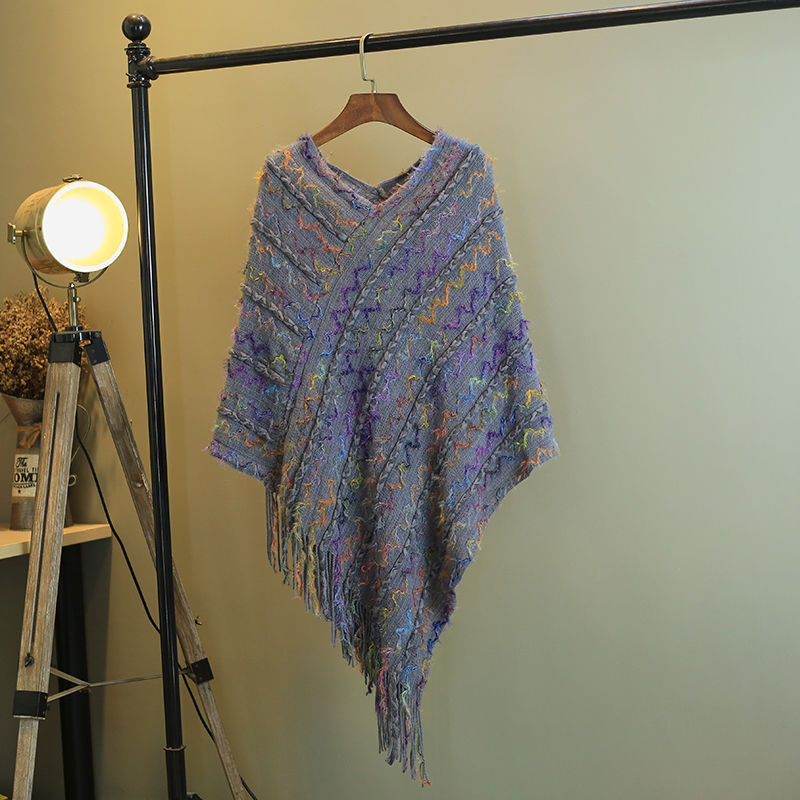 Buddha Stones Tybetański Kolorowy Pasiasty Szal Frędzle Sweter Zimowy Przytulny Podróżny Szalik Otulacz - Szary 85*75cm - image 36