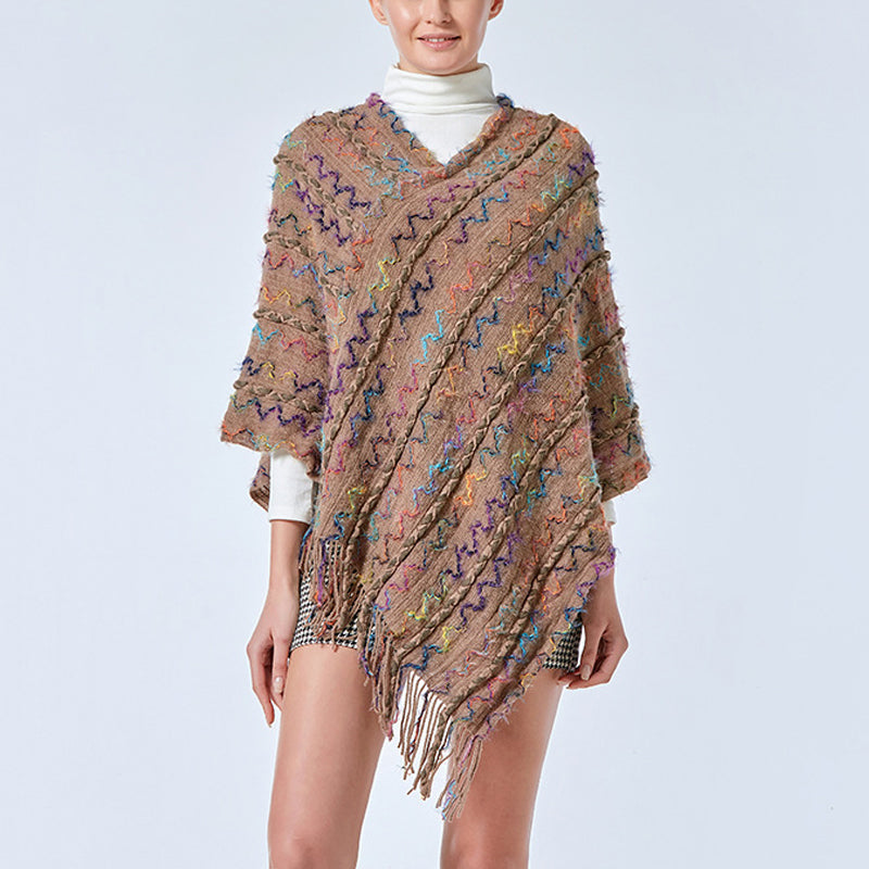 Buddha Stones Tybetański Kolorowy Pasiasty Szal Frędzle Sweter Zimowy Przytulny Podróżny Szalik Otulacz - Khaki 85*75cm - image 22