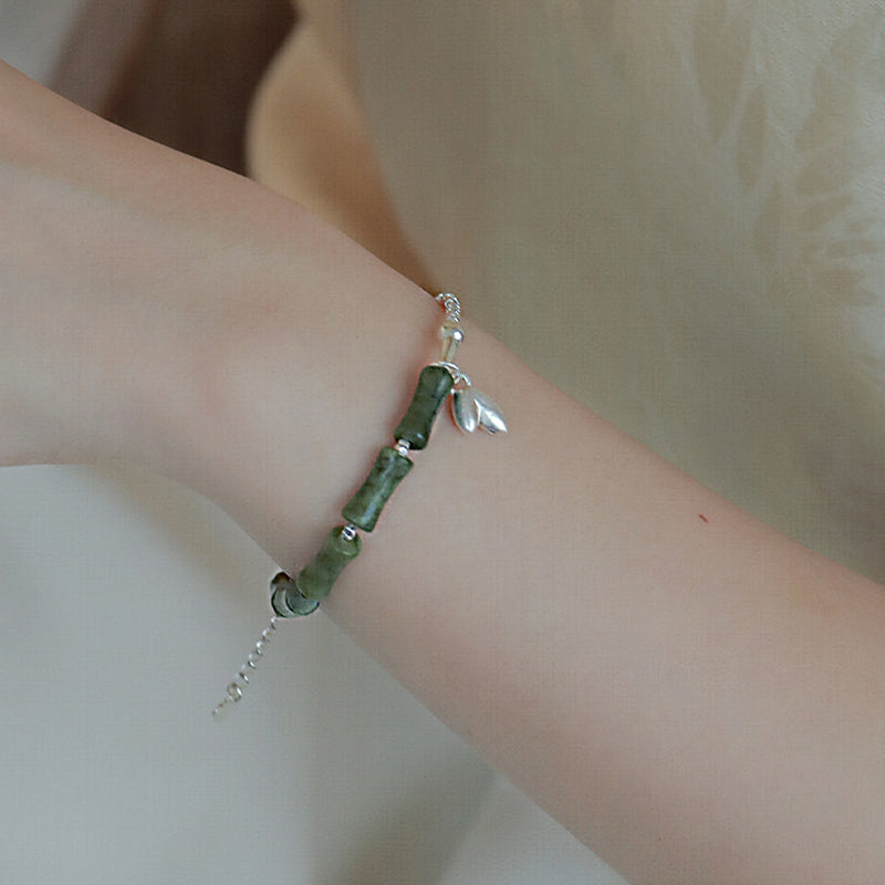 Bransoletka szczęścia z Buddha Stones 925 ze srebra próby 925 i wzorem peridotu z bambusa