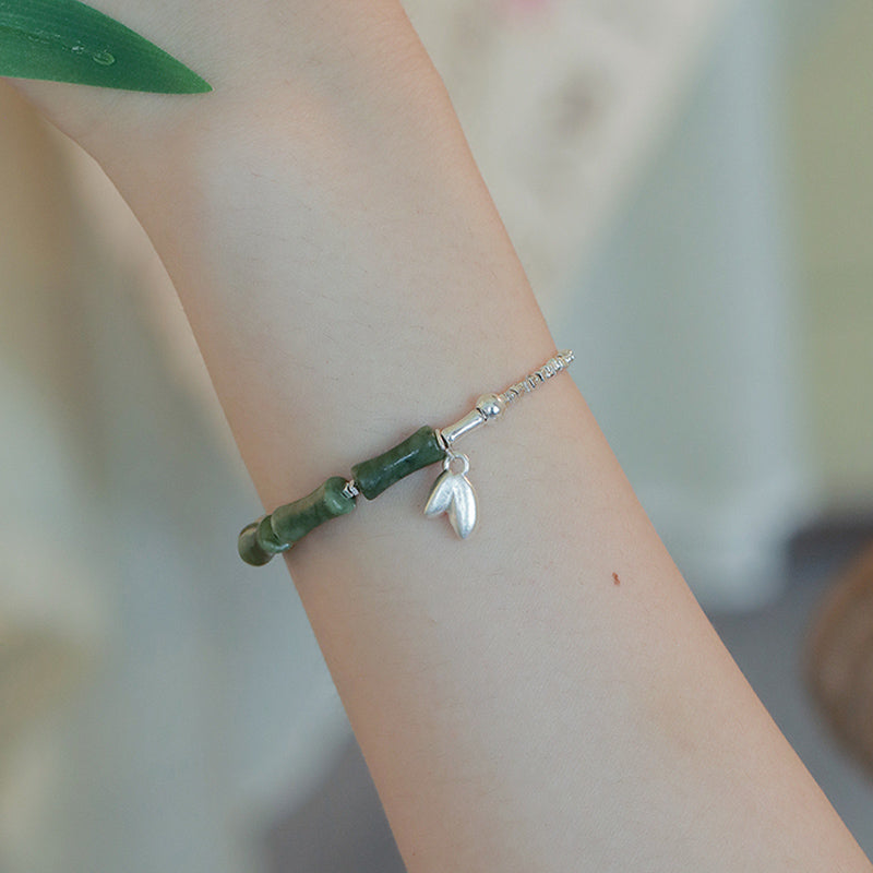 Bransoletka szczęścia z Buddha Stones 925 ze srebra próby 925 i wzorem peridotu z bambusa - image 3