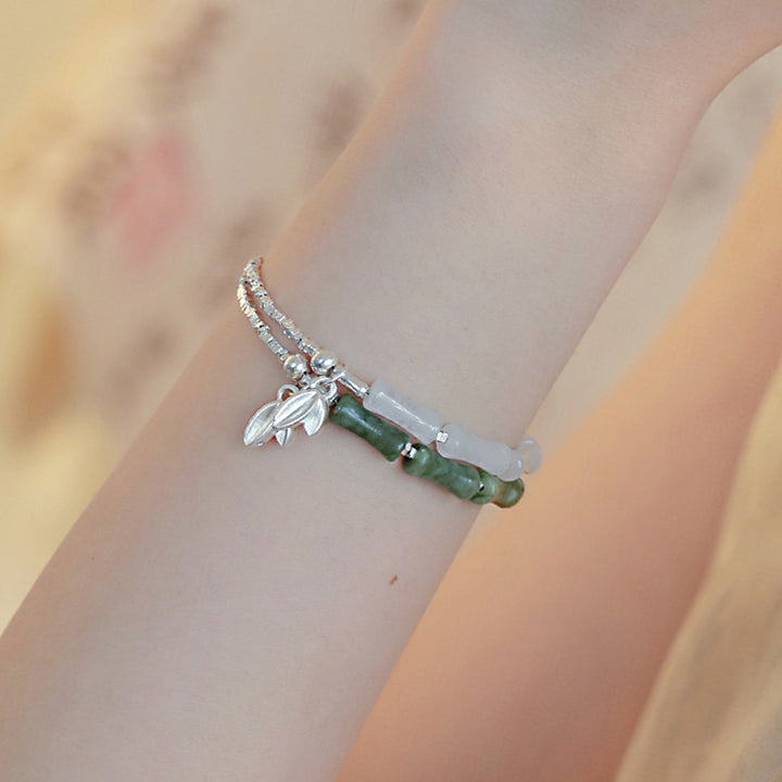 Bransoletka szczęścia z Buddha Stones 925 ze srebra próby 925 i wzorem peridotu z bambusa