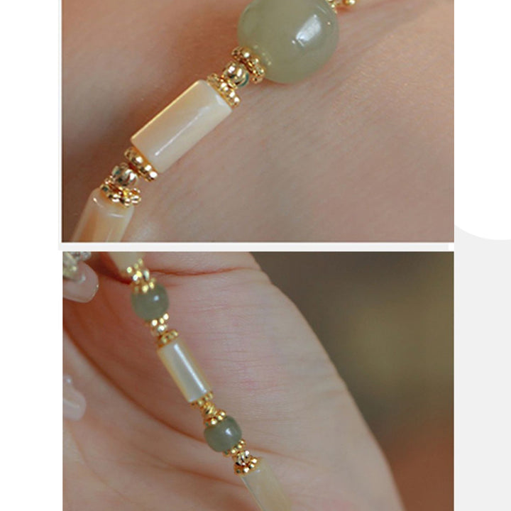 Buddha Stones 14K pozłacane Tridacna Stone Hetian Jade Bead Bransoletka z wzorem bambusa