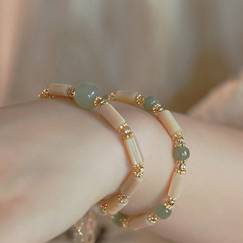 Buddha Stones 14K pozłacane Tridacna Stone Hetian Jade Bead Bransoletka z wzorem bambusa
