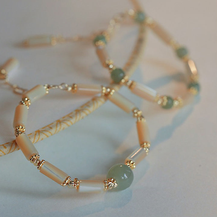 Buddha Stones 14K pozłacane Tridacna Stone Hetian Jade Bead Bransoletka z wzorem bambusa