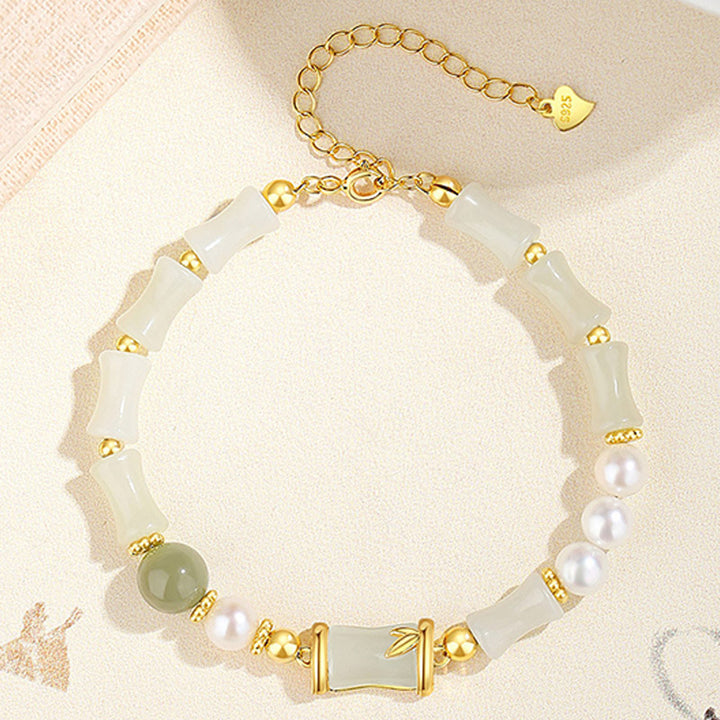 Buddha Stones 925 Srebro Sterling Naturalny Hetian Biały Jade Bambus Bransoletka Błogosławieństwa Szczęścia