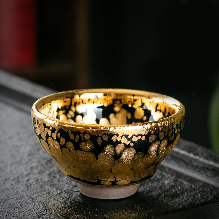 Buddha Stones 24K Złoty Wzór Plamkowy Chiński Jianzhan Ceramiczny Filiżanka Do Herbaty Kung Fu Miska Z Pudełkiem Prezentowym